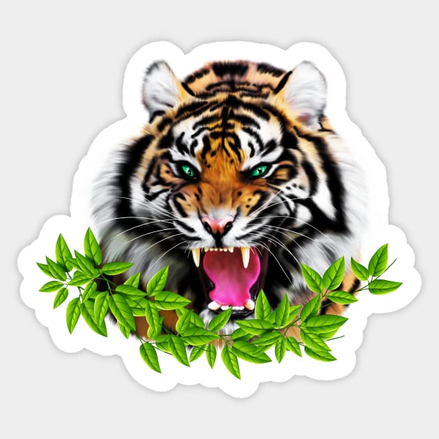 Tiger Roaring Tropical, Big Cat, Love Tigers Sticker by logiamerch